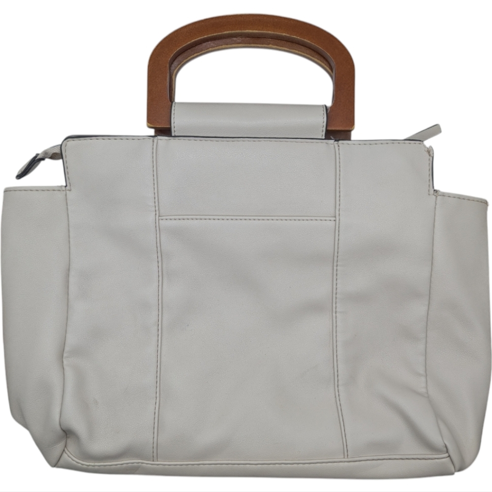 Nanette Lepore Cream and Brown Quilted Tote with Wooden Handle - Picture 2 of 13